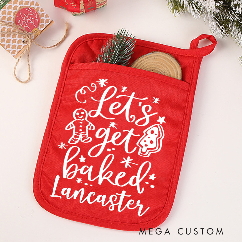 Personalized Let's Get Baked Pot Holders Custom Gingerbread Man Potholder with Name Baking Lovers Gift for Baker Gift Christmas Gift