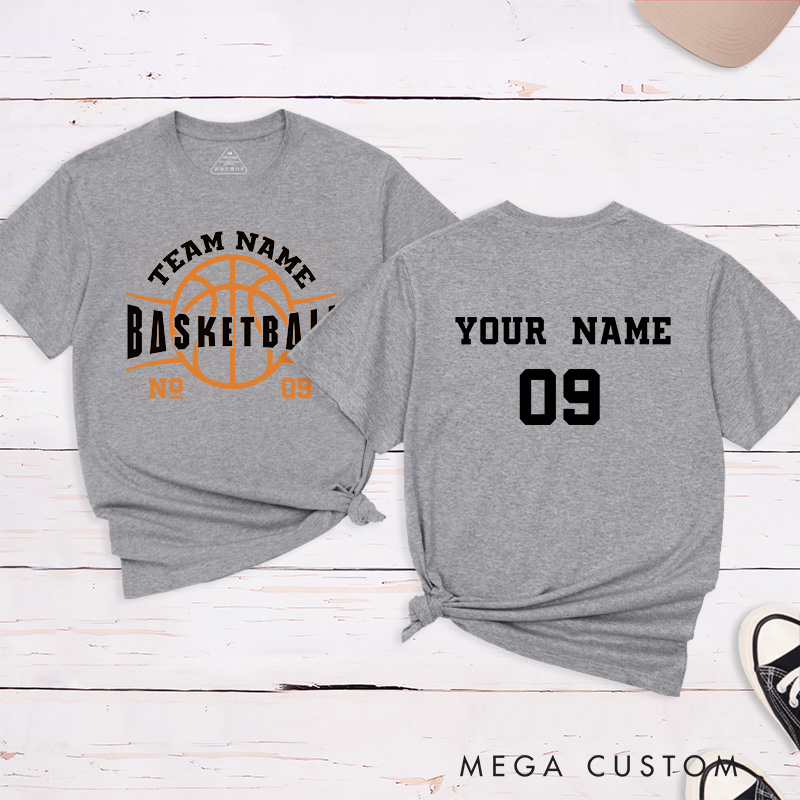 Personalized Basketball T-Shirt with Custom Team Name Bold Front Design and Your Name and Number on the Back