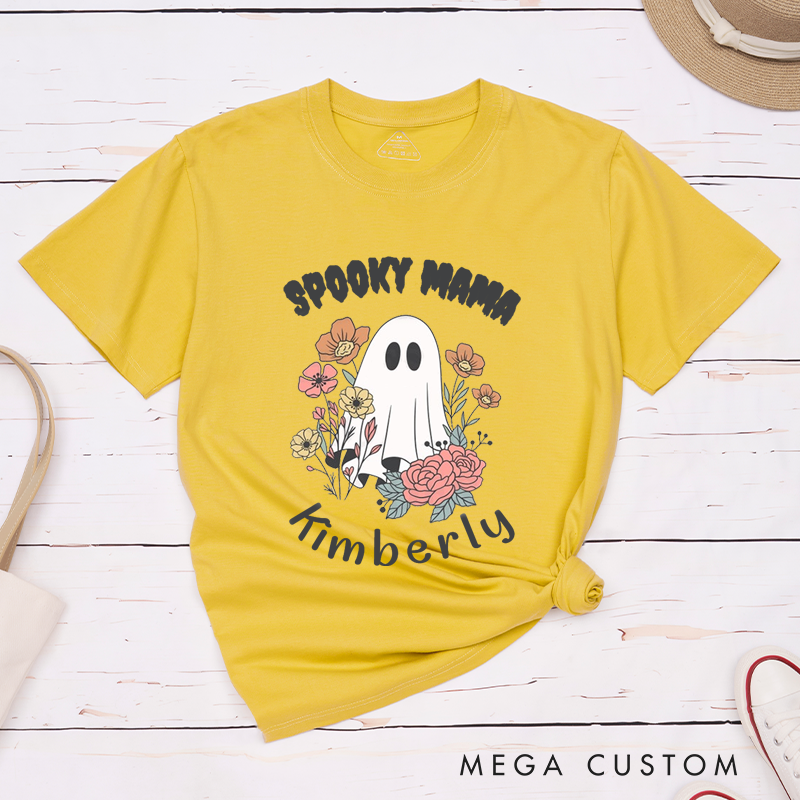 Personalized Halloween Spooky Mama and Spooky Dad Matching Couple T-Shirt