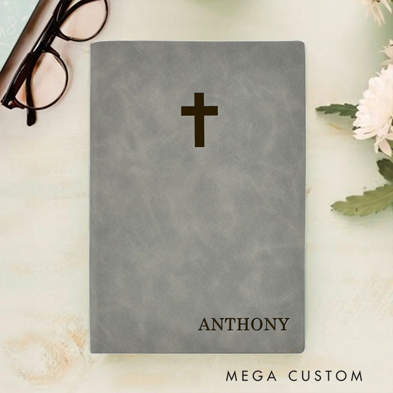 Personalized Cross Prayer Journal Leather A5 Notebook with Name Leather Priest Religious Journal Priest Gift for Catholic Christian Gifts for Men Women