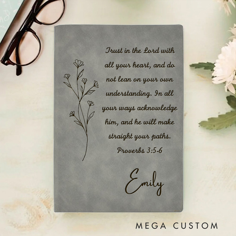 Personalized Trust in the Lord Bible Verse Flower Prayer Journal A5 Leather Notebook with Name Christian Journal Birthday Easter Gift for Women 