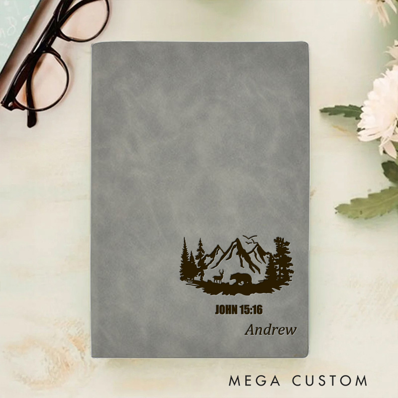 Personalized Forest Bible Verse Prayer Journal Leather A5 Notebook Religious Journal Birthday Christmas Gift for Father and Brothers