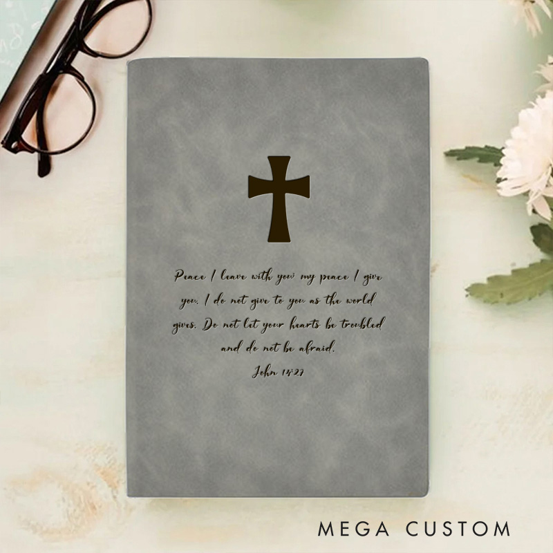 Personalized Cross and Bible Verse Prayer Journal Leather A5 Notebook with Name Faith Quote Birthday Gift Christmas Gift for Christians