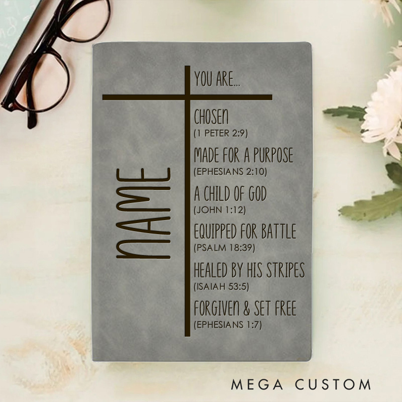 Personalized Cross You Are Chosen A5 Leather Journal Notebook with Name for Men or Women as Religious Retirement Baptism Birthday Gift for Christian