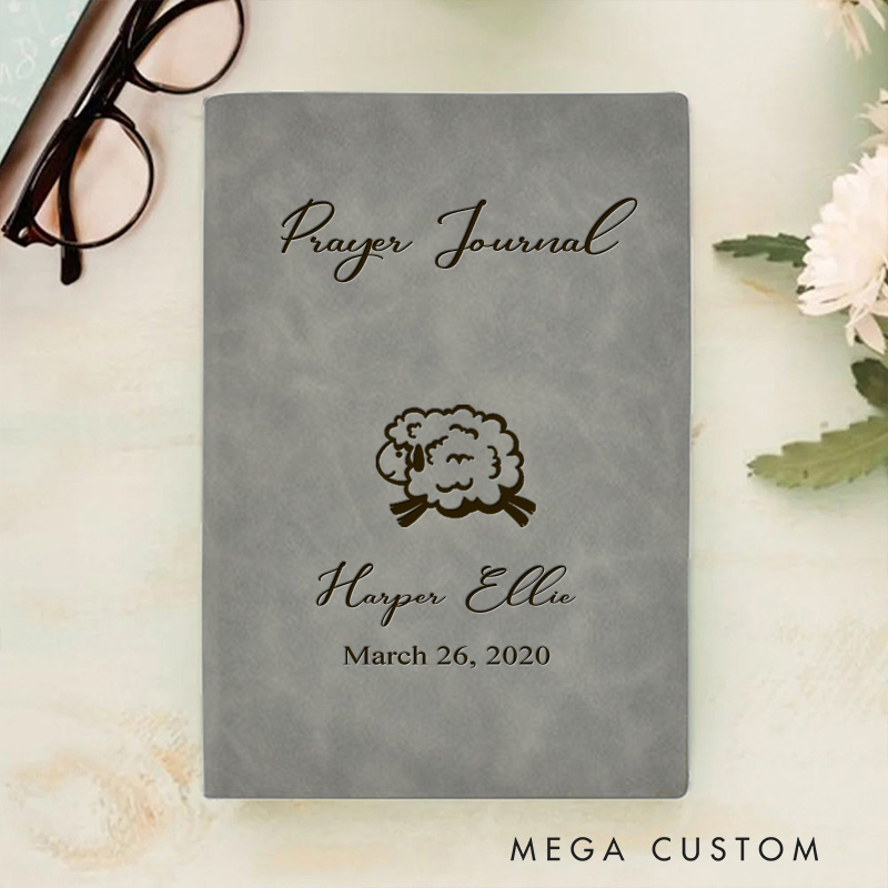 Personalized Little Lamb Prayer Journal Leather Notebook with Name and Date Gift for Kids Graduation Gift Birthday First Communion Gift 