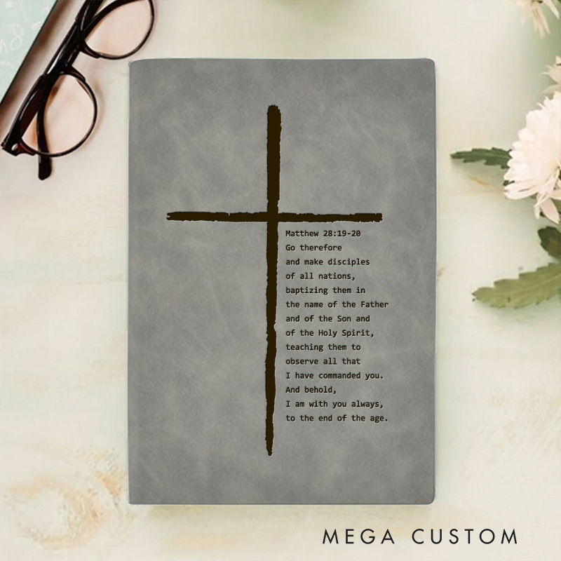 Personalized Bible Verse with Rustic Cross Prayer Journal Leather A5 Notebook Christian Journal Pastor Retirement Gift Baptism Gift Christian Gift