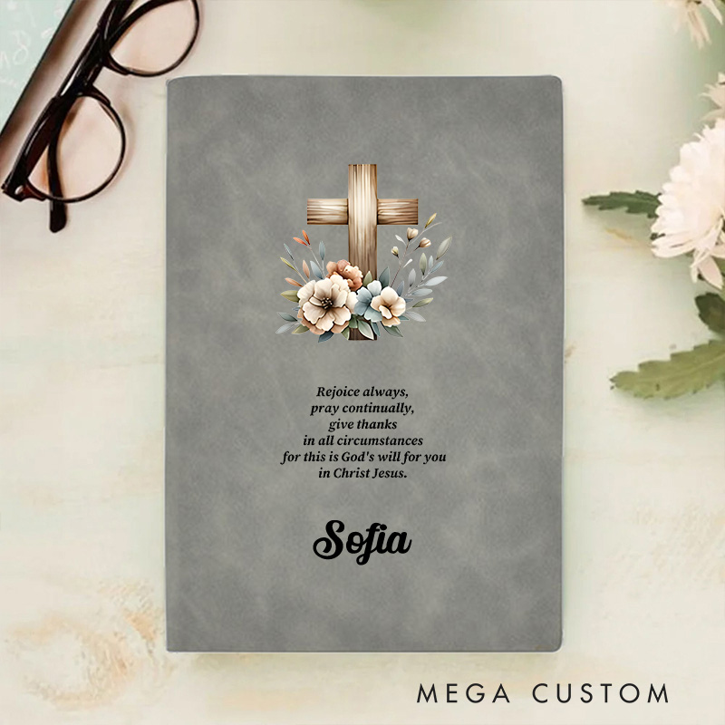 Personalized Floral Cross Bible Verse A5 Leather Prayer Journal Notebook with Name Church Study Birthday Gift Religious Christmas Gift for Christians
