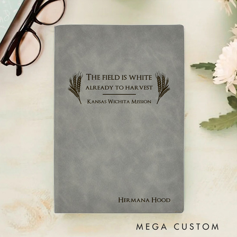 Personalized the Field is White Prayer Journal Leather A5 Notebook with Name Missionary Travel Journal for Men Women Christian Baptism Missionary Gift