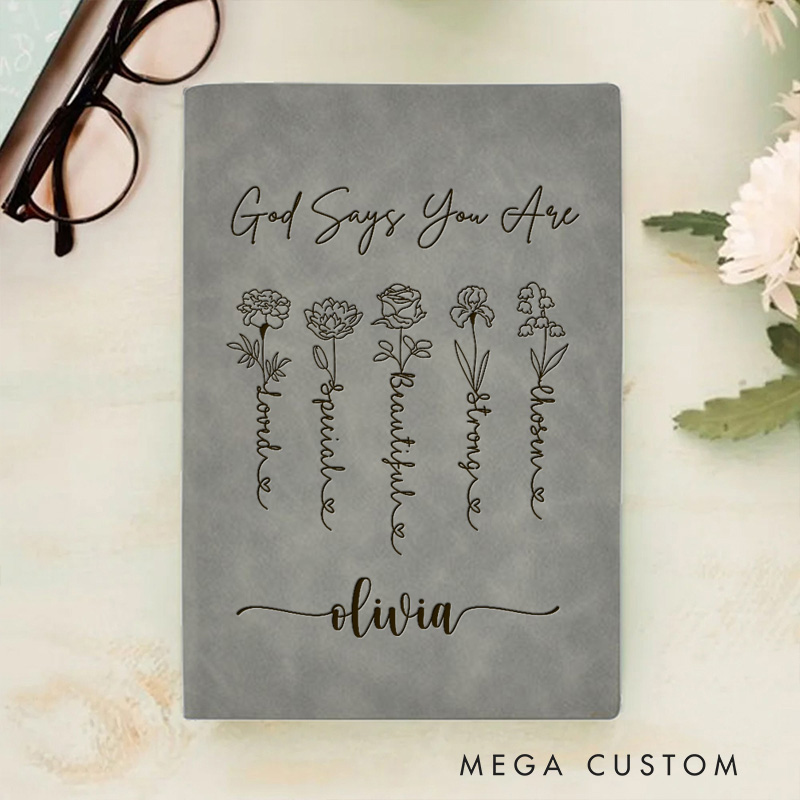 Personalized God Says you are Loved Prayer Journal A5 Leather Notebook with Name Religious Gift Birthday Gift for Christians