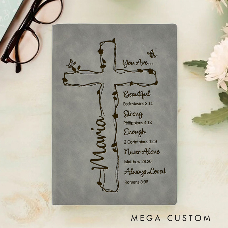 Personalized Floral Cross Prayer Journal A5 Leather Notebook with Name Religious Gift Birthday Gift for Christians