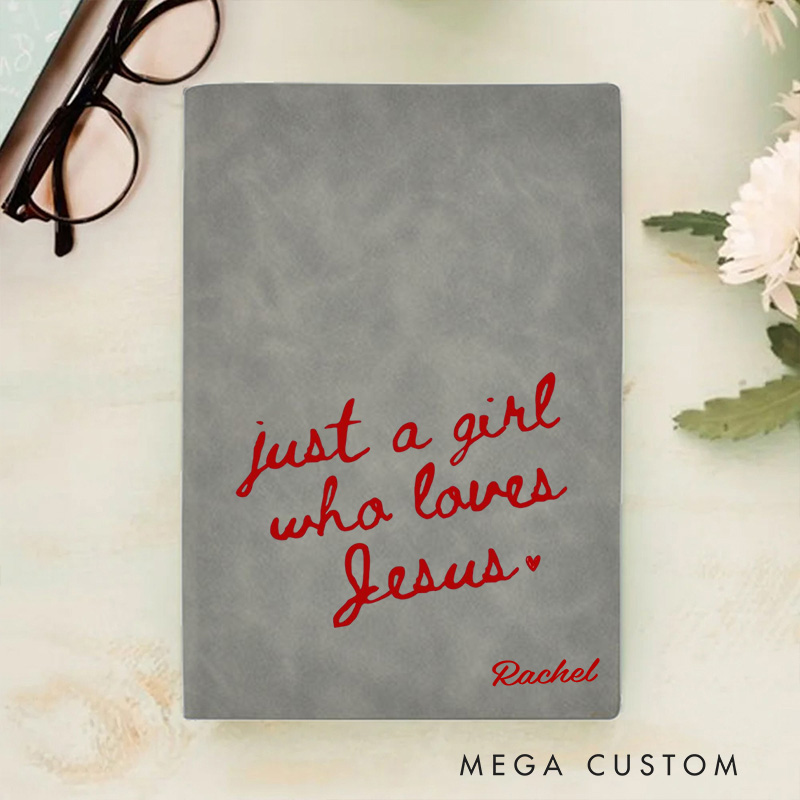 Personalized Just a Girl Who Love Jesus Prayer Journal A5 Leather Notebook with Name Religious Gift Birthday Gift for Christians