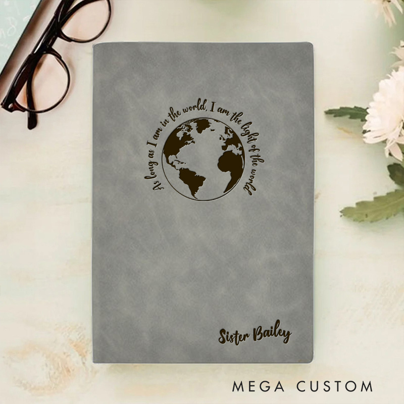 Personalized the Light of the World Prayer Journal Leather A5 Notebook with Name Missionary Travel Journal Christian Baptism Gift Missionary Gift