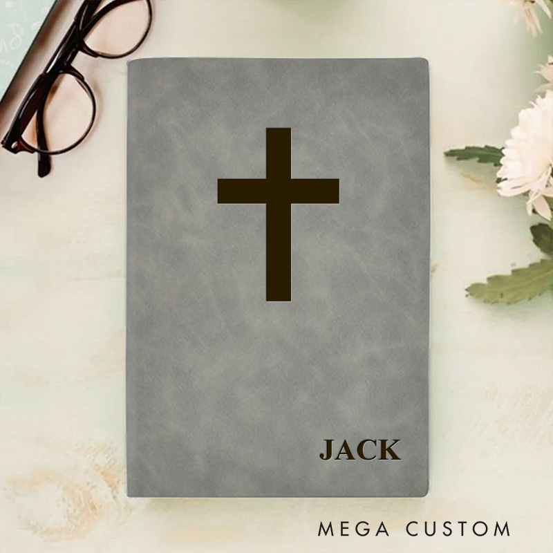 Personalized Cross Daily Prayer Journal Leather A5 Notebook with Name Christian Gift for Men Women Religious Bible Verse Gift Pastor Notebook Gift