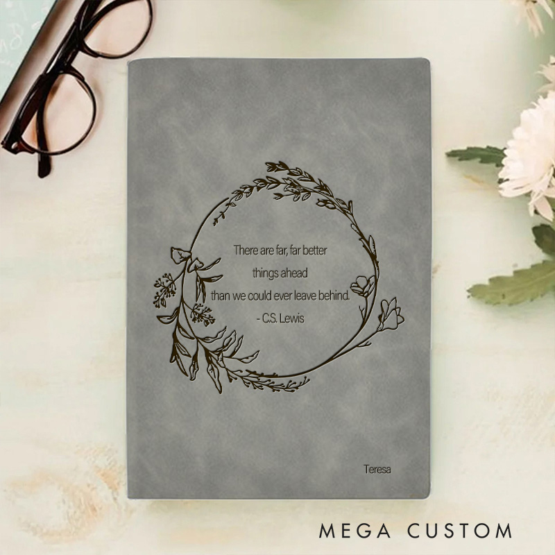 Personalized CS Lewis Quote with Floral Wreath Prayer Journal Leather A5 Notebook with Name Religious Bible Journal Christian Gift Woman Gift Ideas