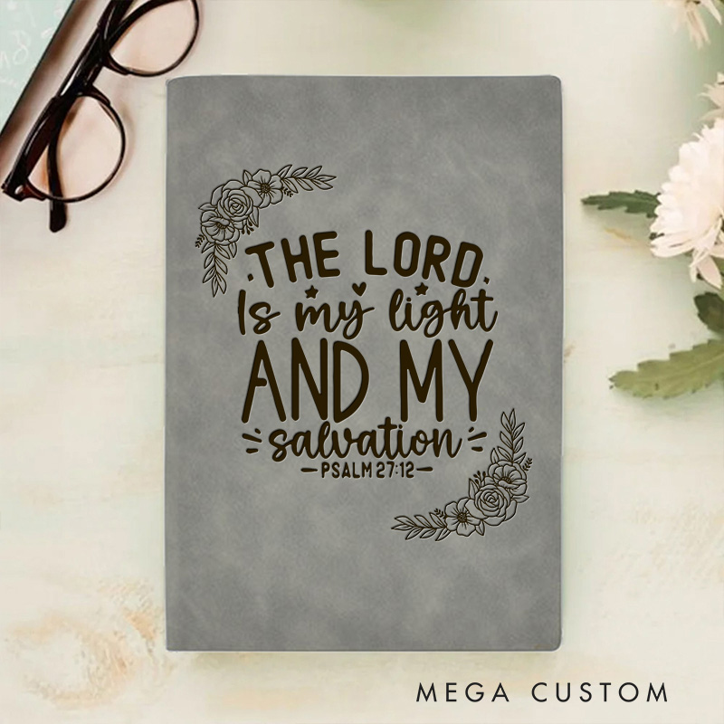 Personalized the Lord is My Light Prayer Journal Leather A5 Encouraging Faith Notebook Custom Inspirational Quote Journal Religious Christian Gift