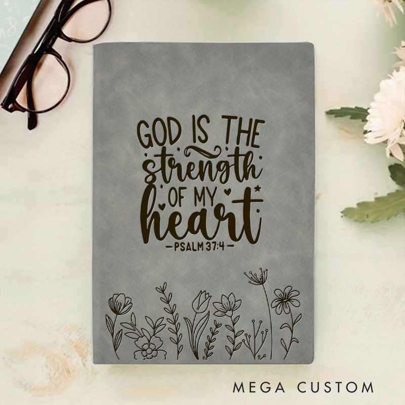 Personalized God is the Strength of My Heart Prayer Journal Leather A5 Encouraging Faith Notebook Custom Bible Quote Journal Religious Christian Gift
