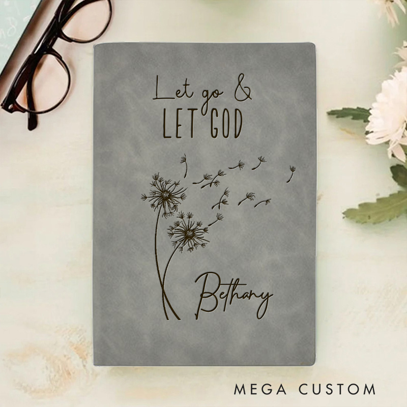 Personalized Let Go & Let God Prayer Journal Leather Notebook with Name Devotional Journal Faith Gift Christian Gift for Women Men Religious Gift