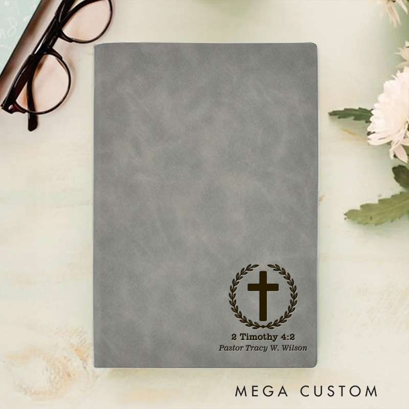 Personalized 2 Timothy 4:2 Prayer Journal Leather A5 Notebook with Name Custom Bible Study Journal Religious Gift Pastor Gift Anniversary Gift