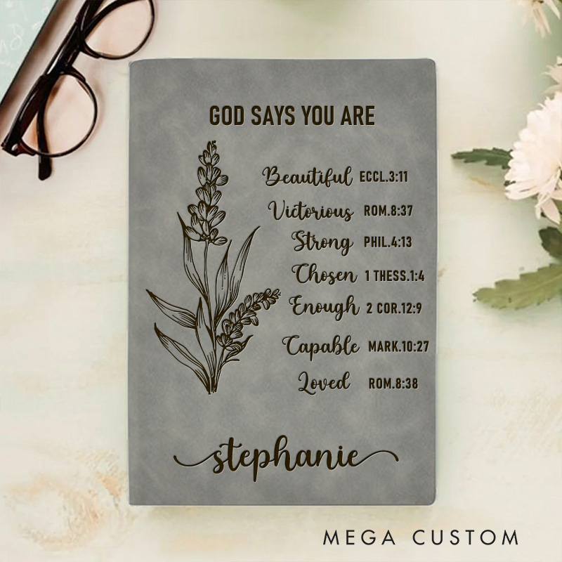 Personalized God Says I am Positive Affirmations Prayer Journal Leather A5 Notebook with Name Religious Gift Birthday Gift Christian Gift for Women