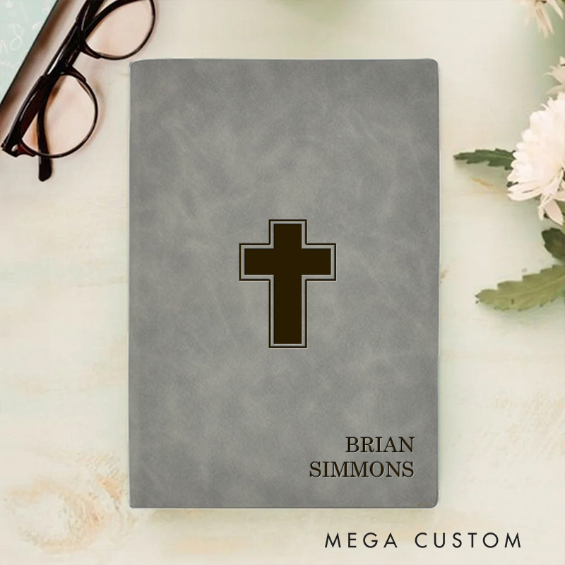 Personalized Cross Prayer Journal Leather A5 Notebook with Name Religious Bible Study Notebook First Communion Gifts Confirmation Gift Religious Gift