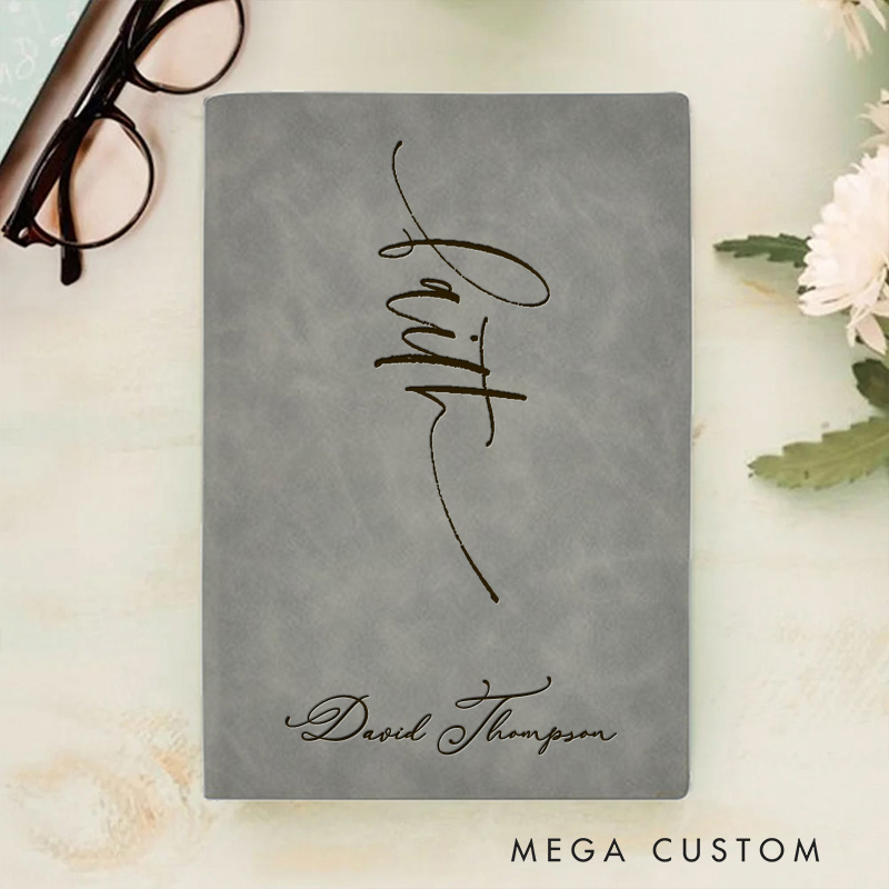 Personalized Faith Prayer Journal Leather A5 Notebook with Name Religious Goal Journal for Men and Women Baptism Gift Christmas Gift for Christian