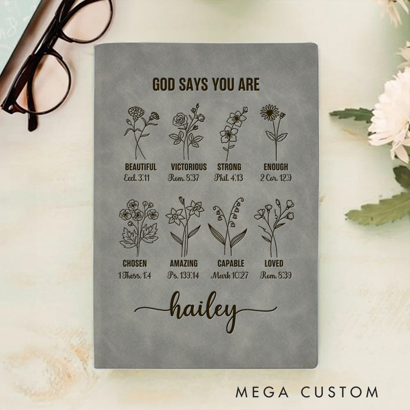 Personalized God Says You Are Prayer Journal for Women Leather A5 Notebook with Name Custom Positive Affirmation Journal Christian Gift Religious Gift