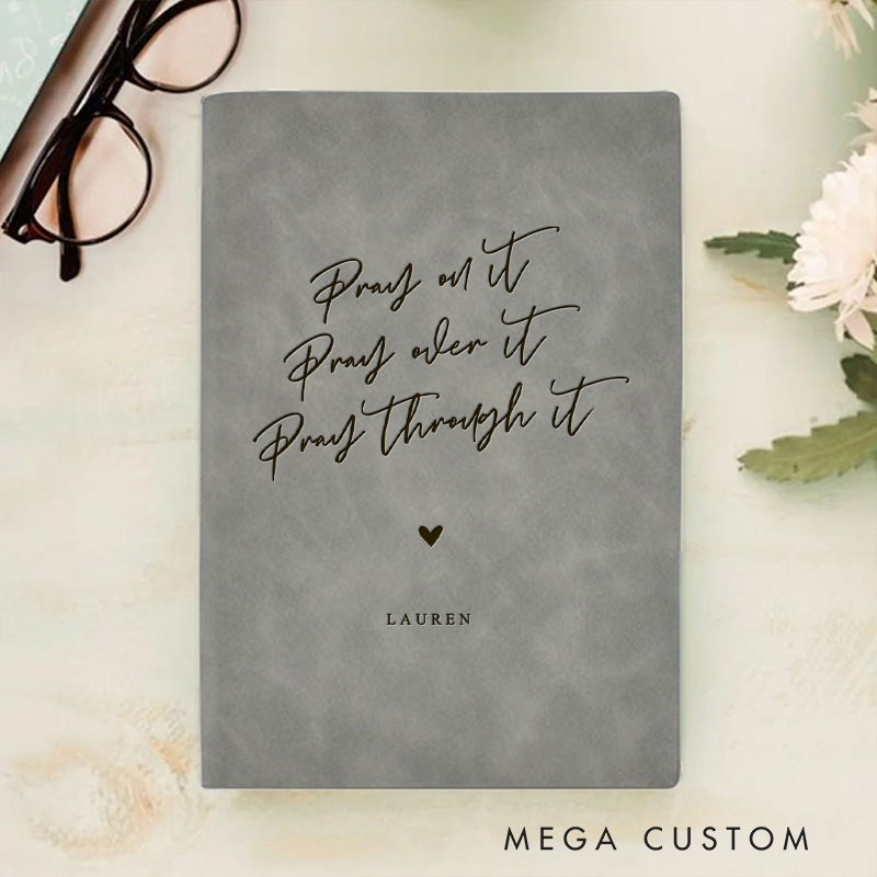 Personalized Pray On It Journal Leather A5 Notebook with Name Custom Devotional Journal Bible Scripture Notebook Religious Gift Christian Gift for Her