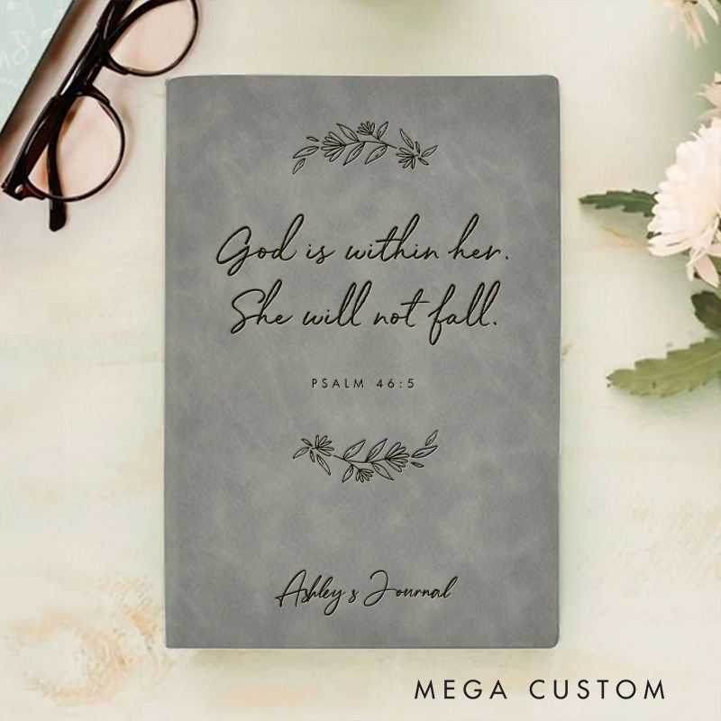 Personalized Psalm 46:5 Prayer Journal Leather A6 Devotional Notebook with Name Custom Christian Notebook Religious Faith Gift Christian Gift for Her