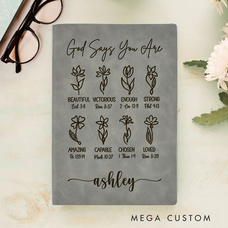 Personalized God Says You Are Prayer Journal for Women Leather A6 Notebook with Name Custom Positive Affirmations Journal Religious Christian Gift