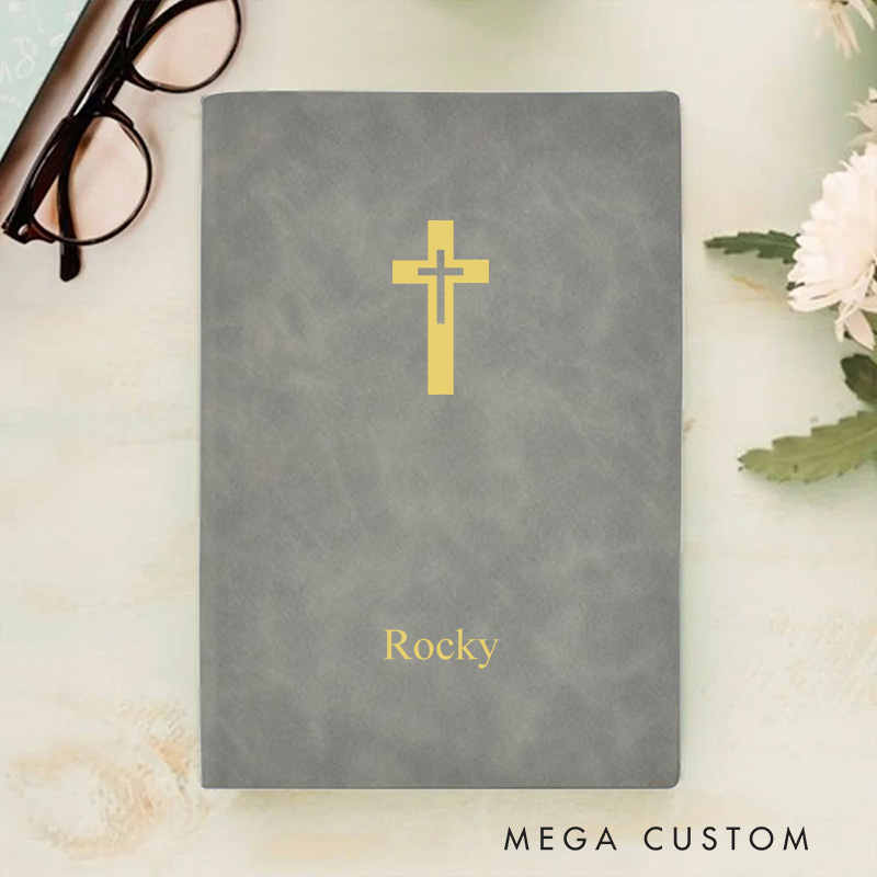 Personalized My Prayer Journal Cross Leather A5 Notebook with Name Bible Verse Religious Gift Birthday Baptism Gift for Christian Pastor Gift