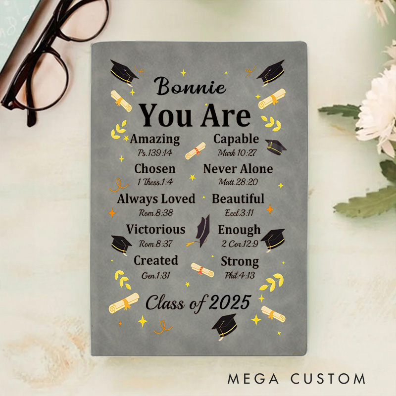 Personalized Retro Bible Chapter Graduation Cap Prayer Journal Leather A5 Notebook with Name and Year Church Study Graduation Gift for Prayer Graduate