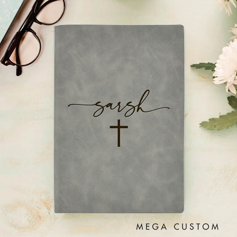 Personalized Cross Pattern Prayer Journal Leather A5 Notebook with Name Religious Gift Birthday Gift for Christian Baptism & Christening Gift