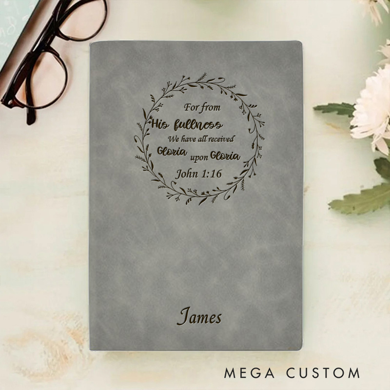Personalized Wreath and Bible Verse Journal Leather A5 Notebook with Name Custom Religious Prayer Notebook Birthday Easter Christmas Gift for Women