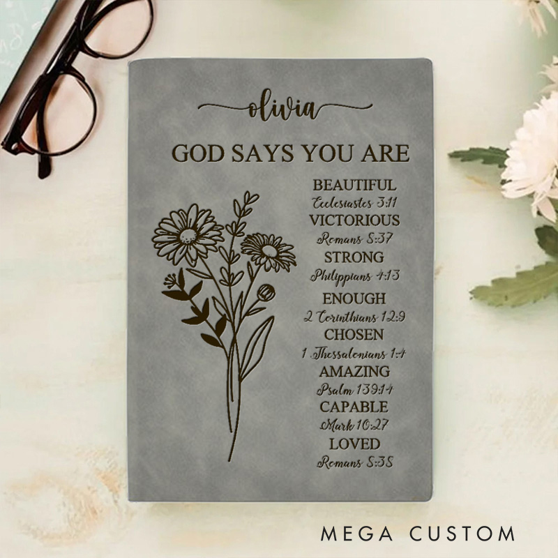 Personalized Floral God Says you are Prayer Journal A5 Leather Notebook with Name Religious Gift Birthday Gift for Christians