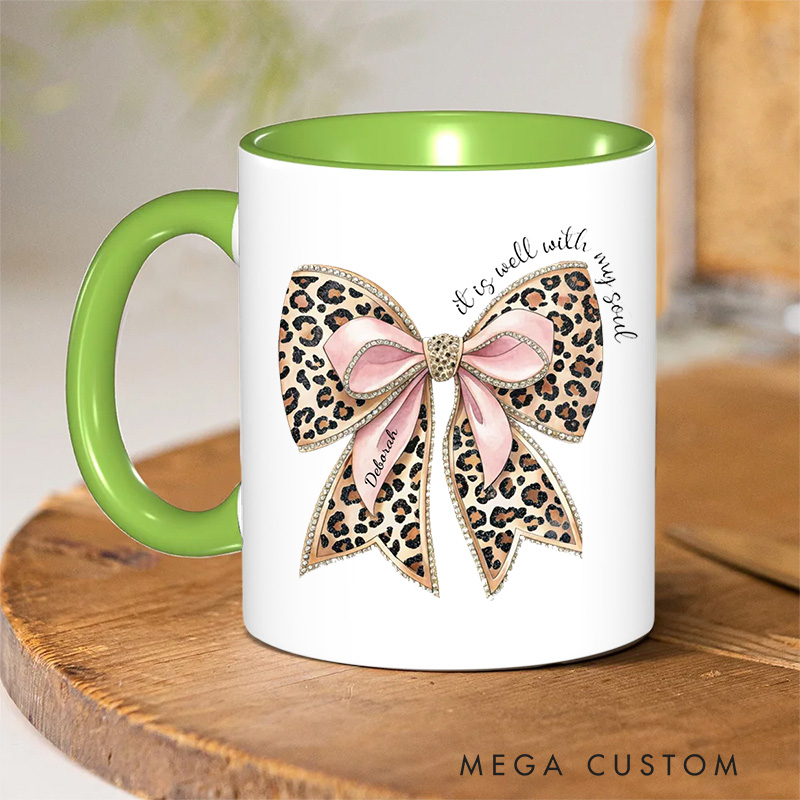 Personalized It Is Well with My Soul Bible Verse Inner Color Ceramic Mug with Name Birthday Christmas Gift for Christians Baptism and Birthday Gift