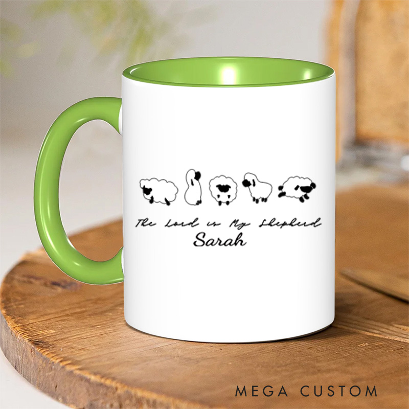 Personalized The Lord is My Shepherd Bible Verse Christian Inner Color Ceramic Mug with Name Religious Gift Birthday Gift for Christian