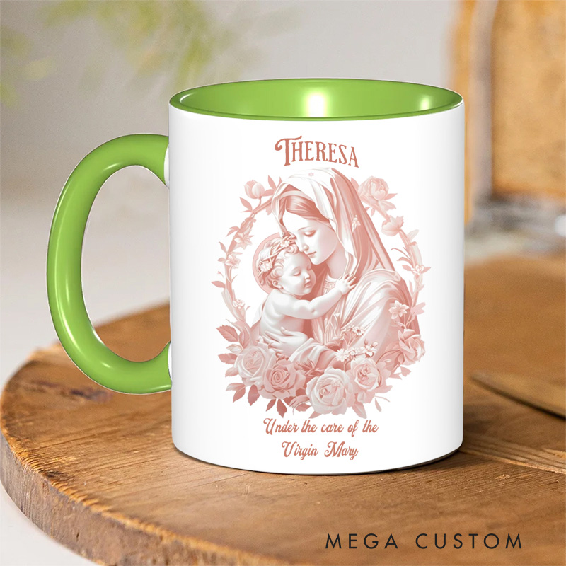 Personalized Virgin Mary Ceramic Mug with Name Religious Inspirational Gift Catholic Gift for Women