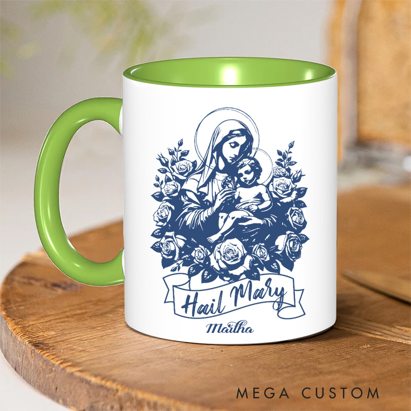 Personalized Hail Mary Prayer Ceramic Mug with Name Religious Inspirational Gift Catholic Gift for Women