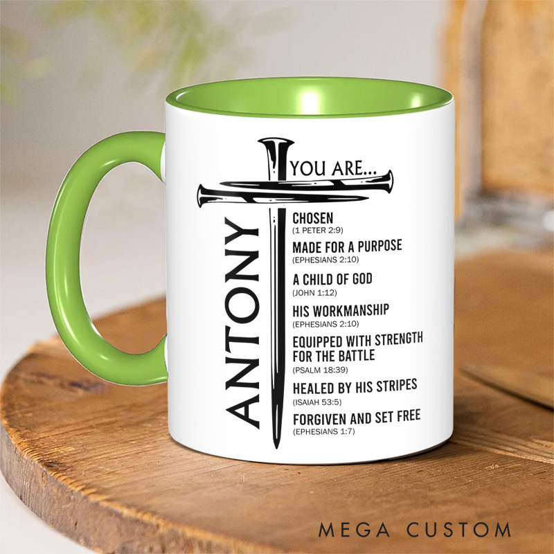 Personalized You Are Nails Cross 11oz Ceramic Mug with Custom Names Encouraging Scripture Coffee Mug Christian Gift for Men Teen Boy Father's Day Gift