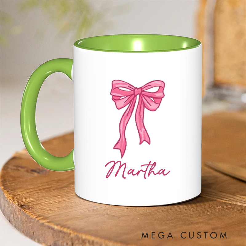 Personalized God Says I am Christian 11oz Ceramic Mug with Name Women Pink Coquette Bow Ceramic Inner Color Mug Bible Verse Mug Jesus Mug Faith Gift