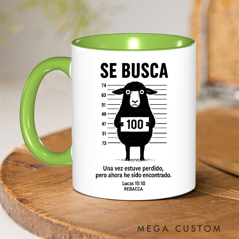 Personalized Se Busca Wanted 11oz Ceramic Mug with Name Once I was Lost But Now I am Found Christian Lucas 15:10 Ceramic Inner Color Mug Sheep Mug