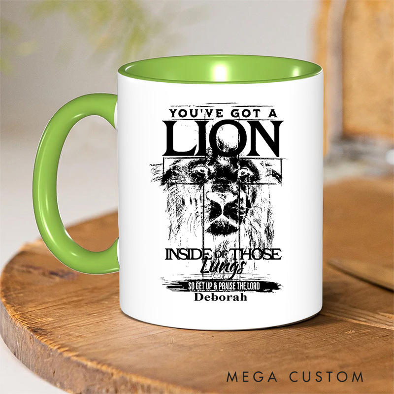 Personalized Lion Imagery Inner Color Ceramic Mug with Name Birthday Christmas Gift for Christians Birthday Gift for Christians