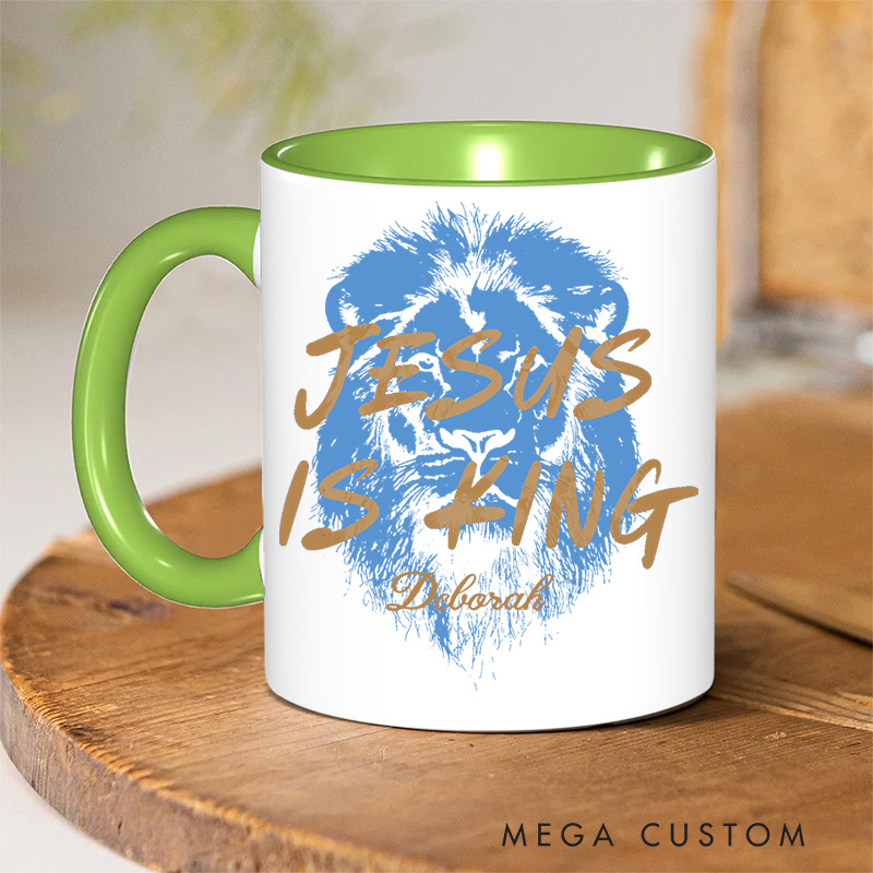 Personalized Bible Verse Jesus Is King Cross Inner Color Ceramic Mug with Name Birthday Religious Inspirational Gift for Christian
