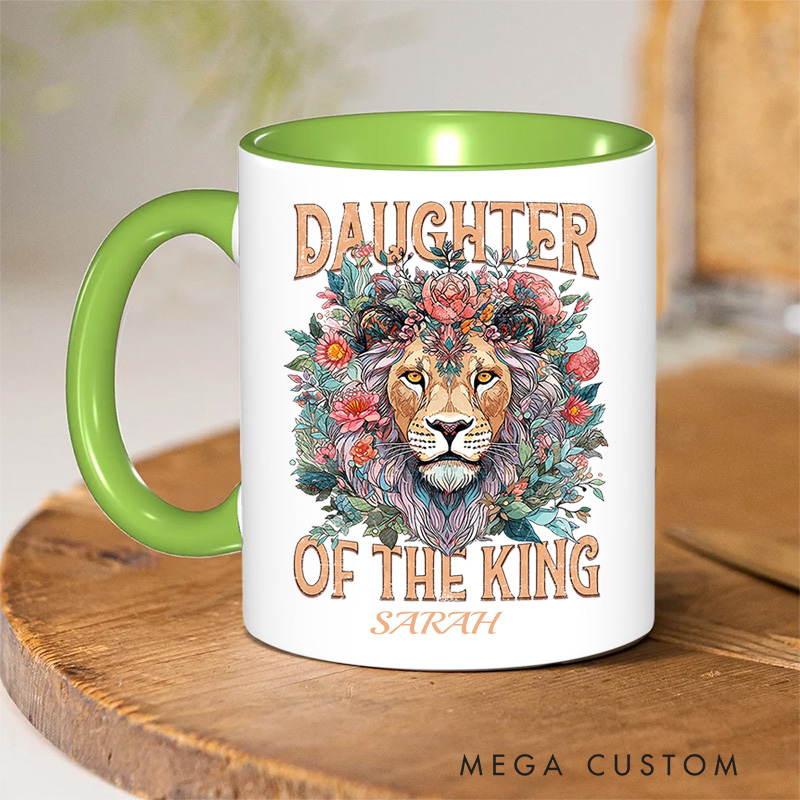 Personalized Flower Lion Bible Verse Inner Color Ceramic Mug with Name Birthday Gift for Christians Best Gift for Christians
