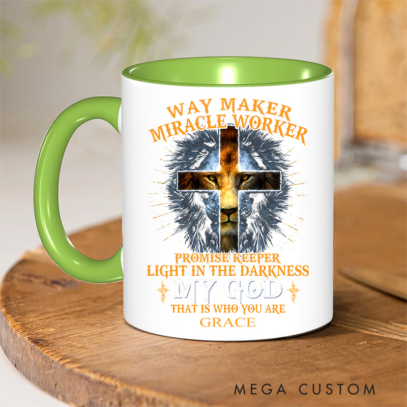 Personalized Cross Lion Bible Verse Inner Color Ceramic Mug with Name Birthday Religious Inspirational Gift for Christian