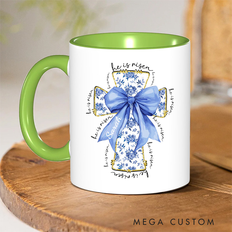 Personalized He Is Risen Bible Verse Inner Color Ceramic Mug with Name Birthday Religious Inspirational Gift for Christian