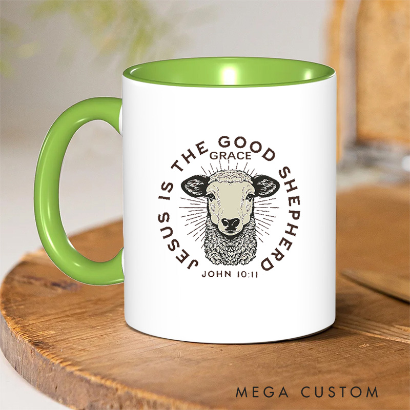 Personalized John 10:11 Bible Verse Inner Color Ceramic Mug with Name Birthday Religious Inspirational Gift for Christian