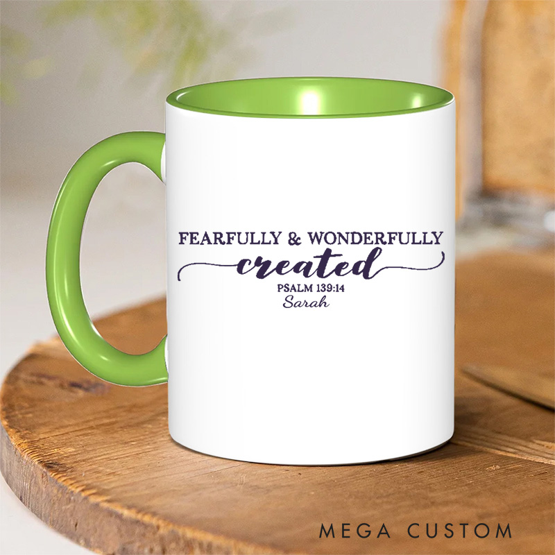 Personalized Psalm 139:14 Bible Verse Christian Inner Color Ceramic Mug with Name Religious Gift Birthday Gift for Christian