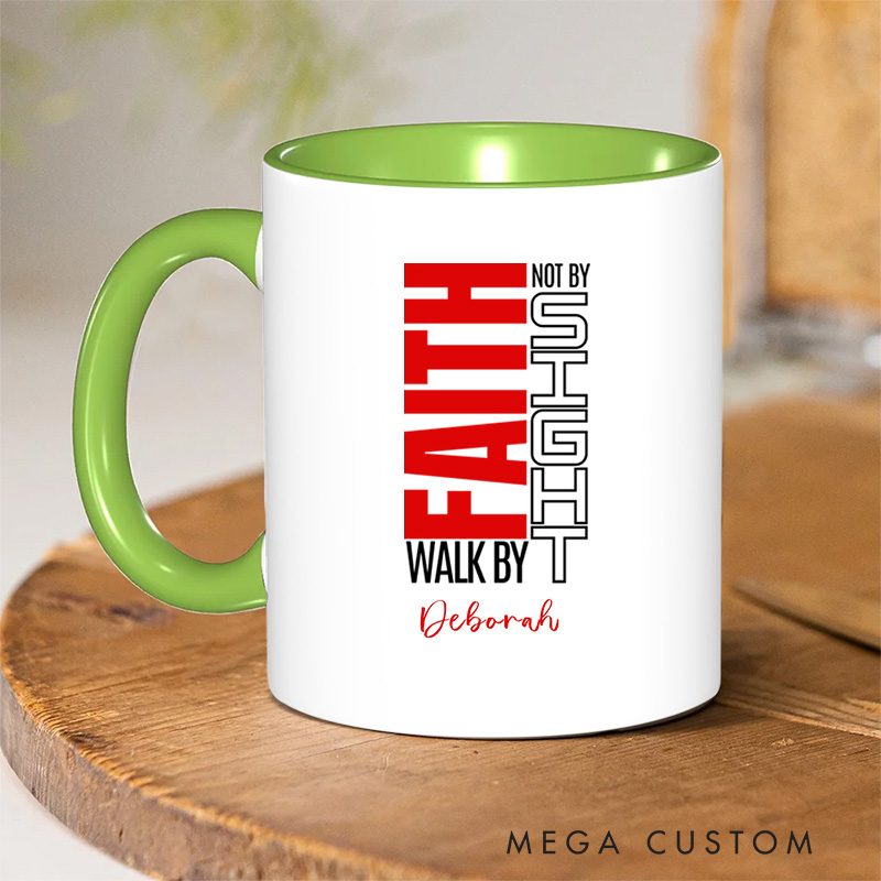 Personalized Christian Walk By Faith Not by Sight Ceramic Coffee Mug with Name Birthday Religious Baptism Gift for Family Friends Christians