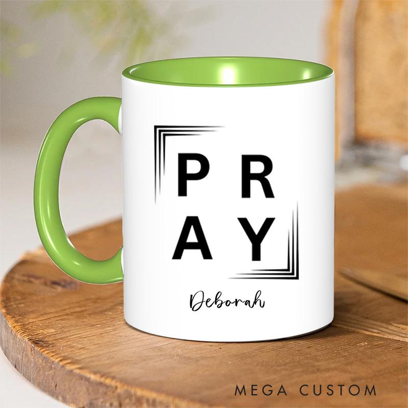Personalized Christian Pray Ceramic Coffee Mug with Name Birthday Religious Baptism Gift for Family Friends Christians